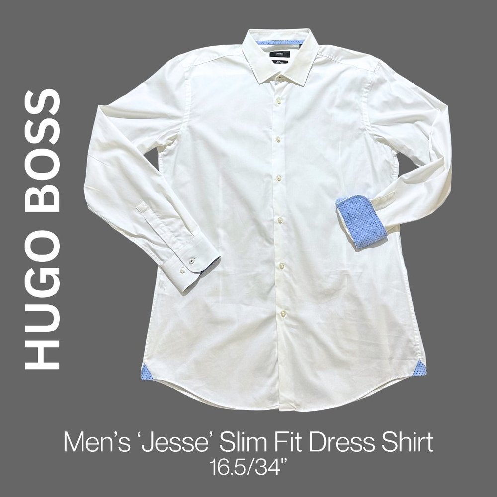 Hugo Boss "Jesse" White Cotton Dress Shirt | Slim Fit | 16.5''/34''